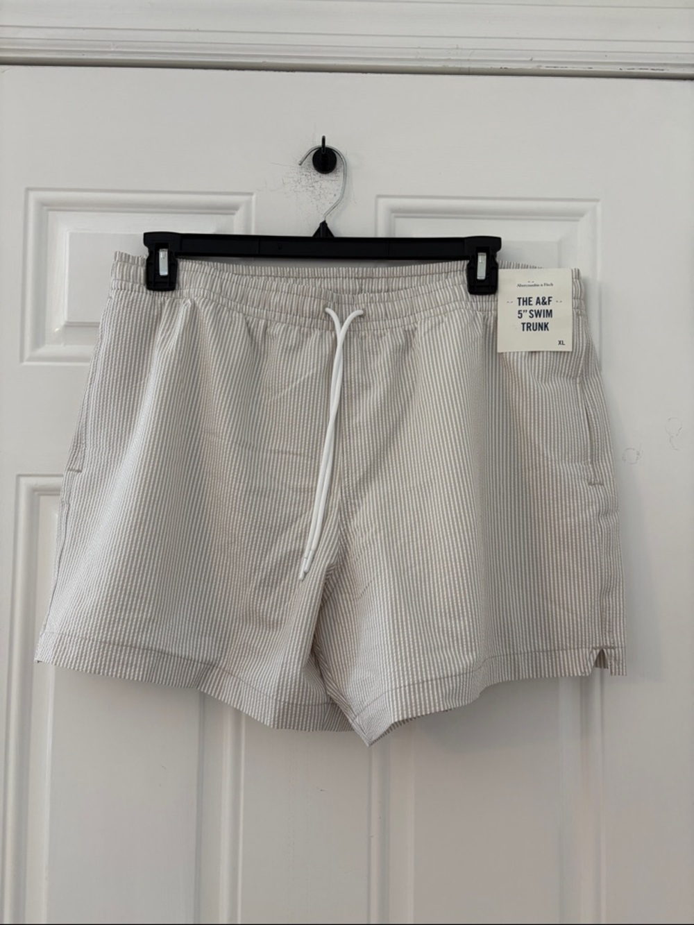 NWT ABERCROMBIE & FITCH Pull-On Seersucker Swim Trunk Relaxed 5" Stripe xl